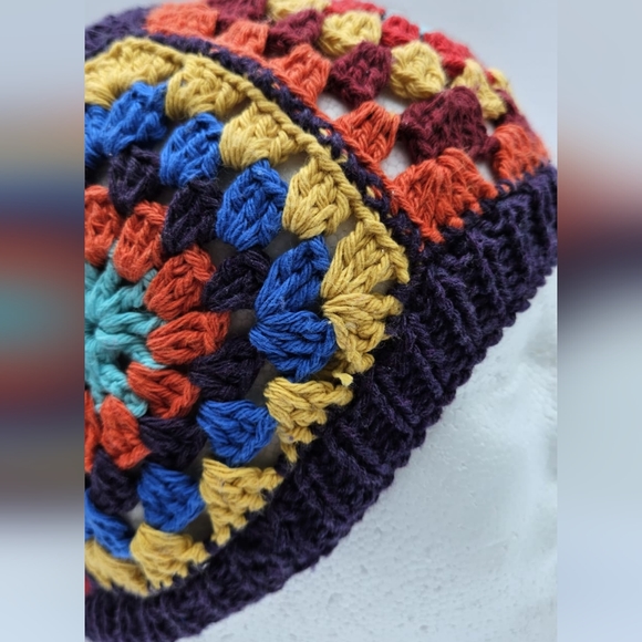 %100 Handmade  Granny Square Crochet 🧶 Colorful of Purple  Women's Beanie - Picture 12 of 15
